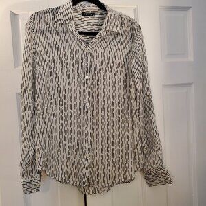 APNY Pattern Blouse Medium-Black-White-long sleeve-button